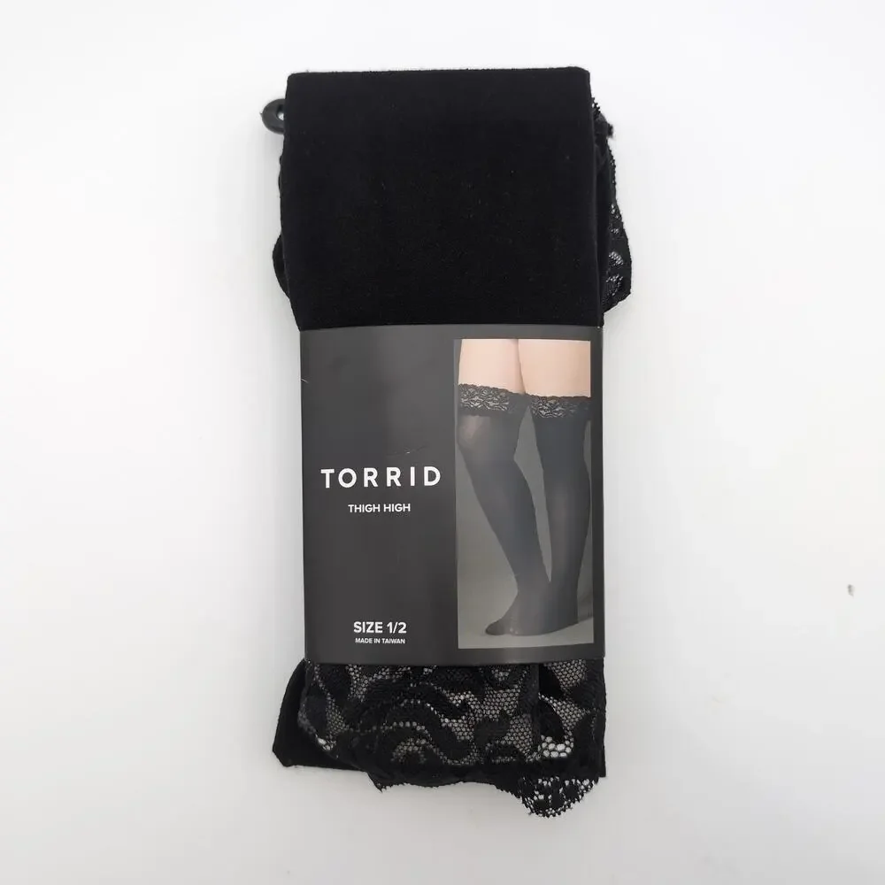 Torrid Stockings Womens 1/2 Black Lace Top Thigh Highs Plus Size Nylon Spandex